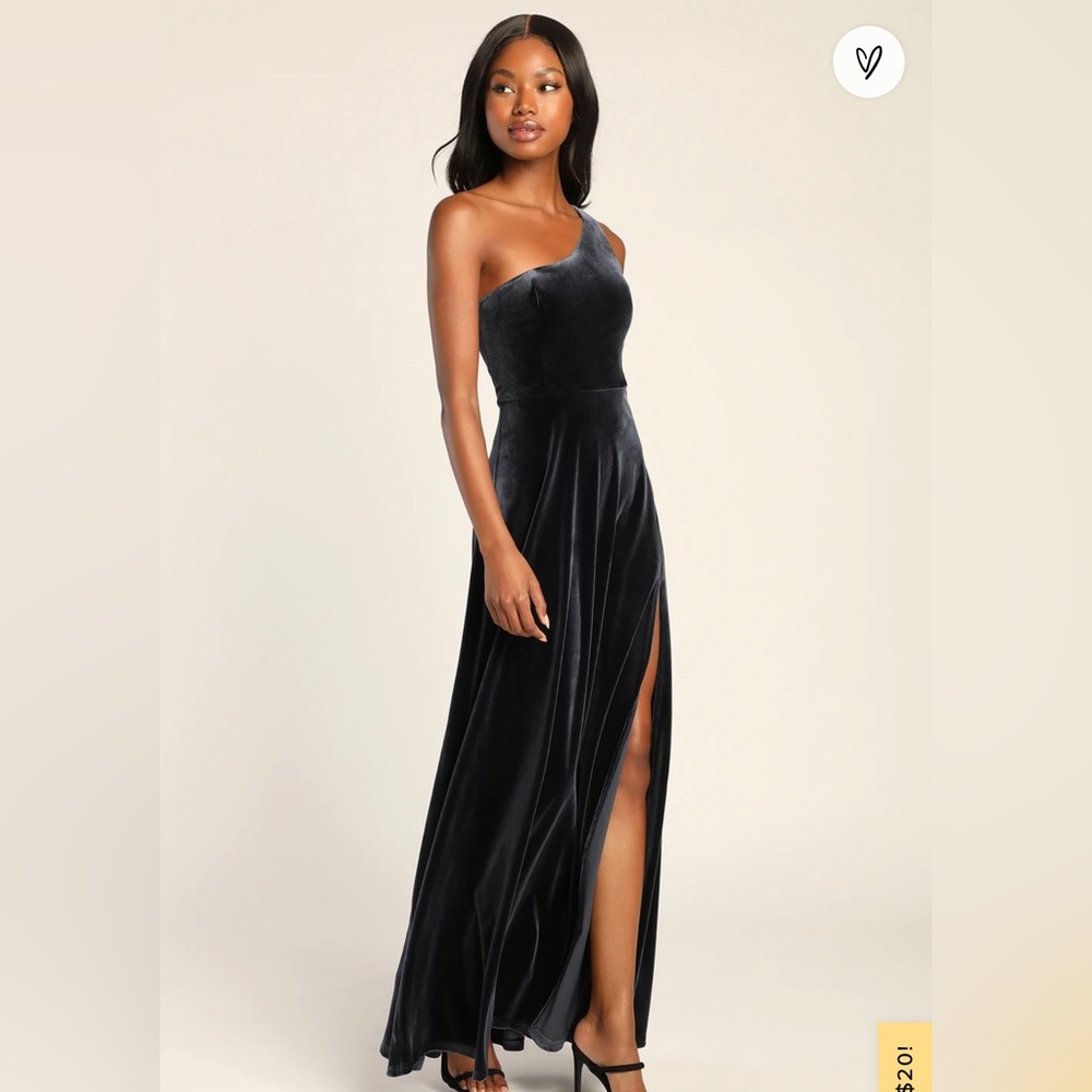 Dark blue velvet one-shoulder dress - brand new